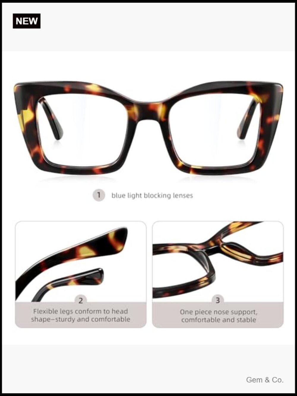 3 Pack Oversized Square Blue Light Blocking Reading Glasses Spring Hinge Readers - Picture 3 of 7